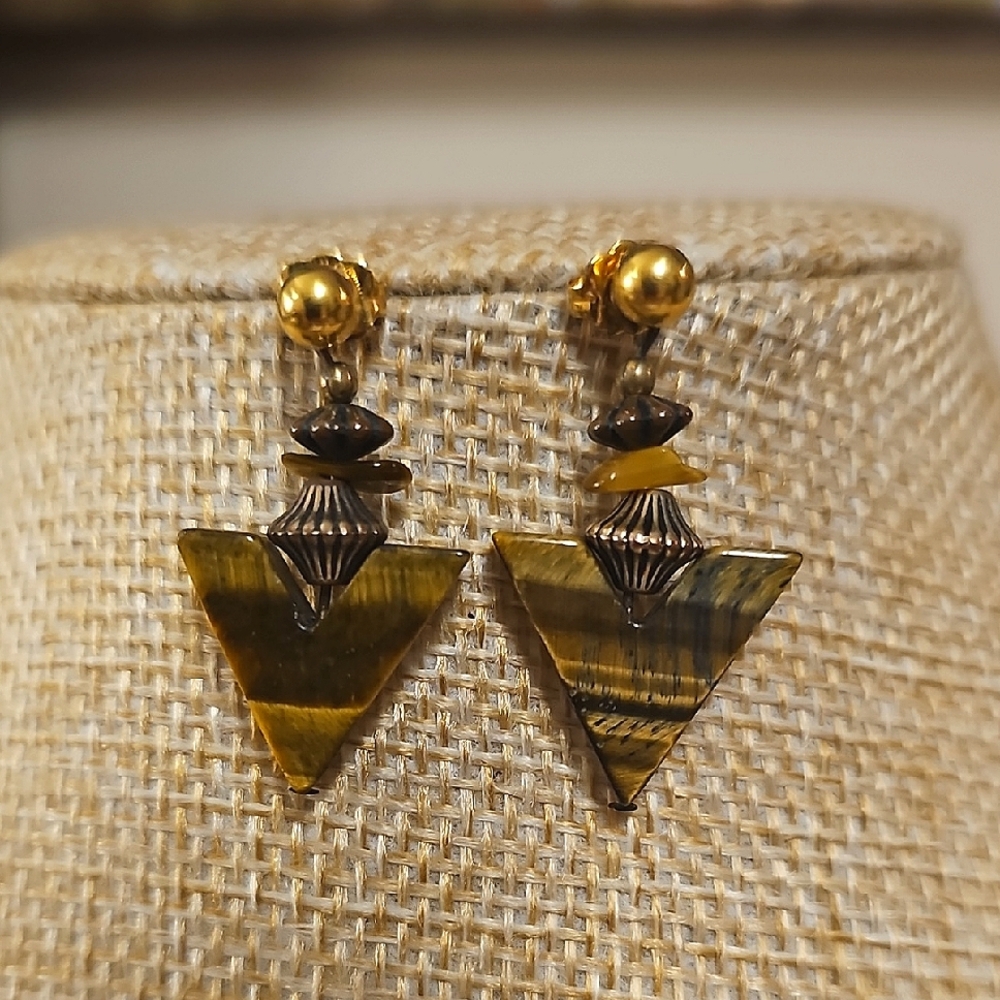 Vintage Tigers Eye Geometric Dangling Earrings